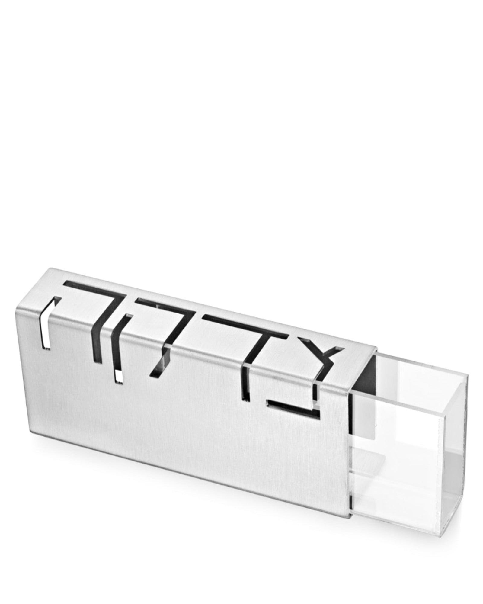 Moderne Zedaka-Box mit Acrylschublade – Design von Adi Sidler